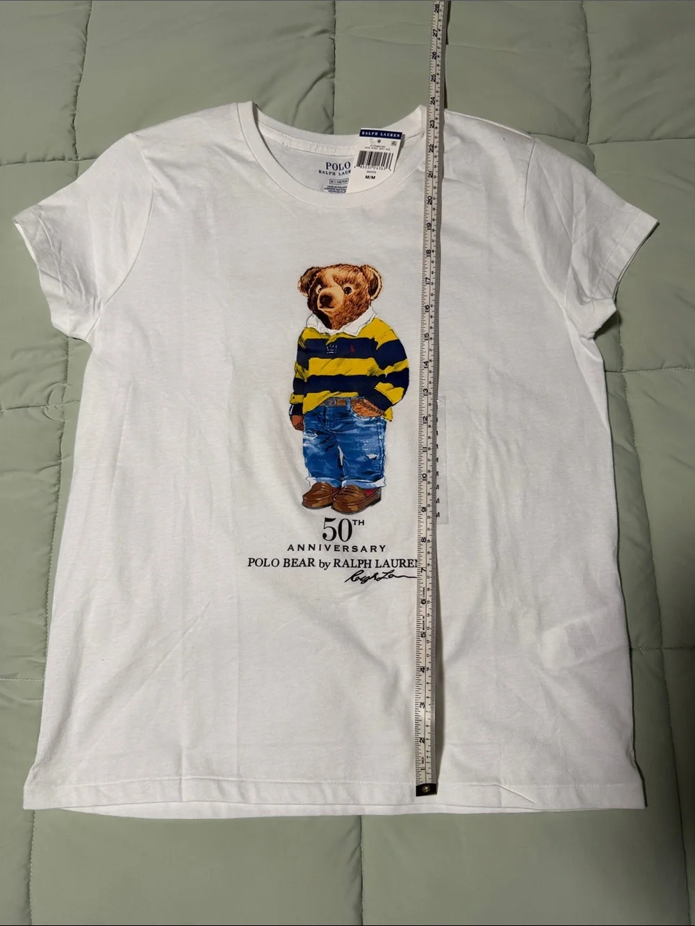 Polo by Ralph Lauren White Polo Bear Graphic Tee with Yellow & Navy Stripes - Picture 6 of 6
